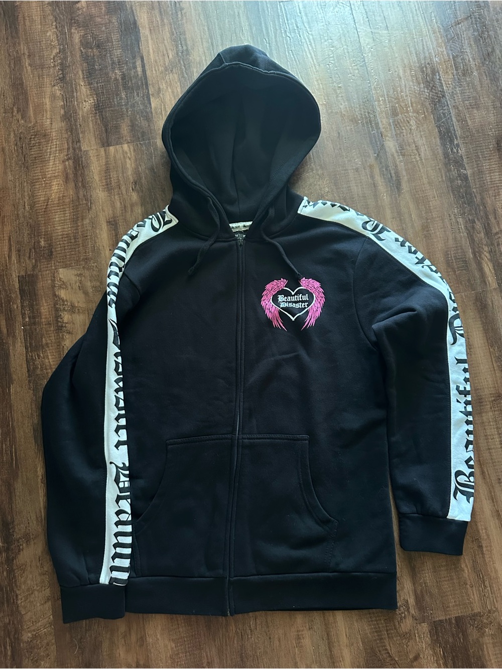 Beautiful Disaster Black Hoodie with Branded Neck Tape